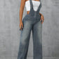 Zip Front Wide Strap Denim Overalls - DAVERRI FASHIONS
