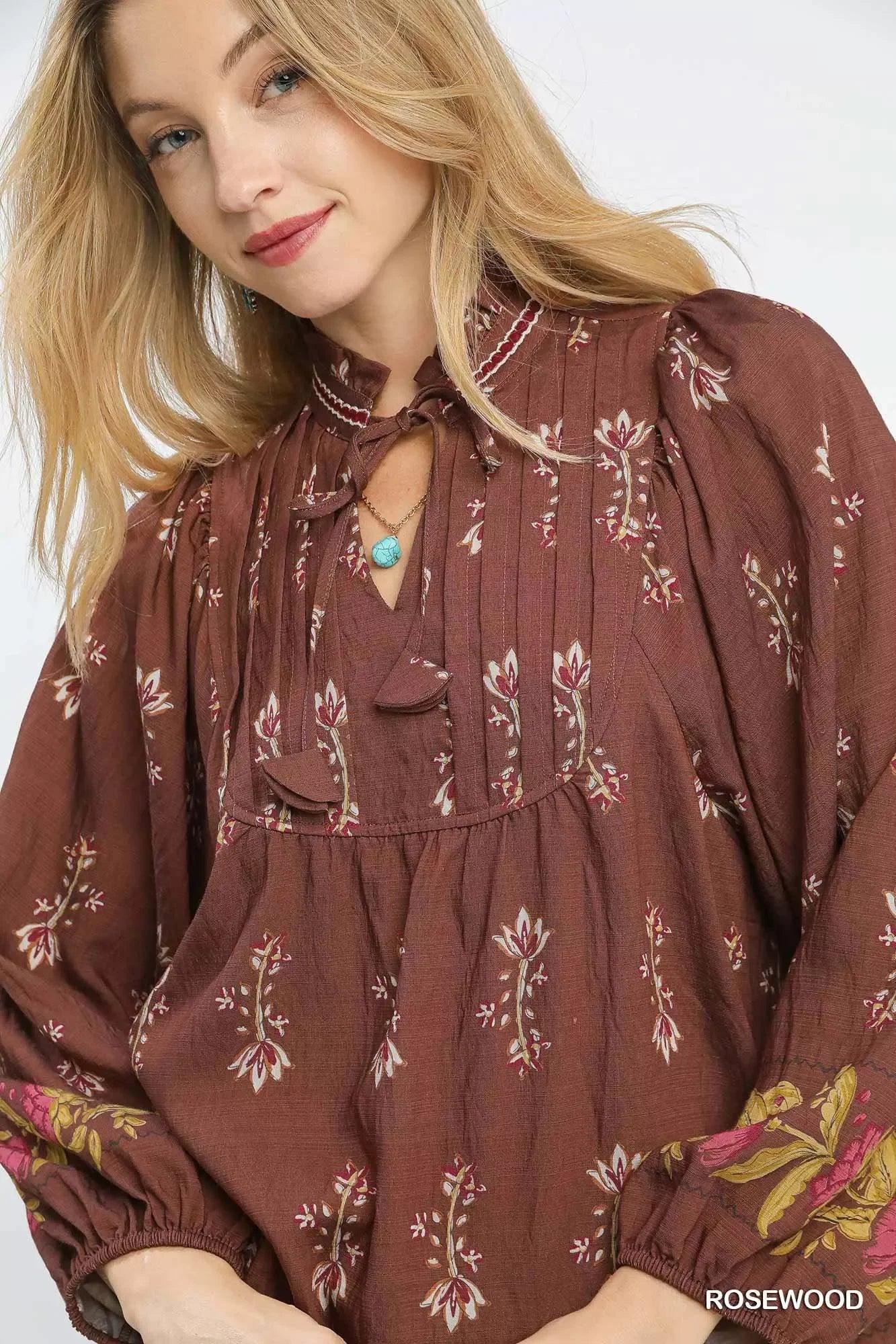 Umgee Floral Boho Peasant Blouse - DAVERRI FASHIONS