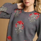 Umgee Single Flower Stem Jacquard Sweater - DAVERRI FASHIONS