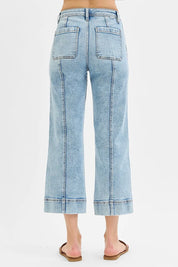 RISEN Full Size High Rise Crop Wide Front Seam Detailed Jeans | Jeans Daverri Fashions