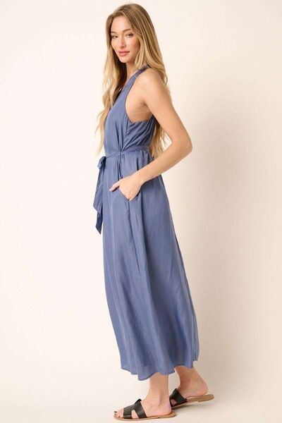 Mittoshop Cross Back Belted V Neck Tank Maxi Dress