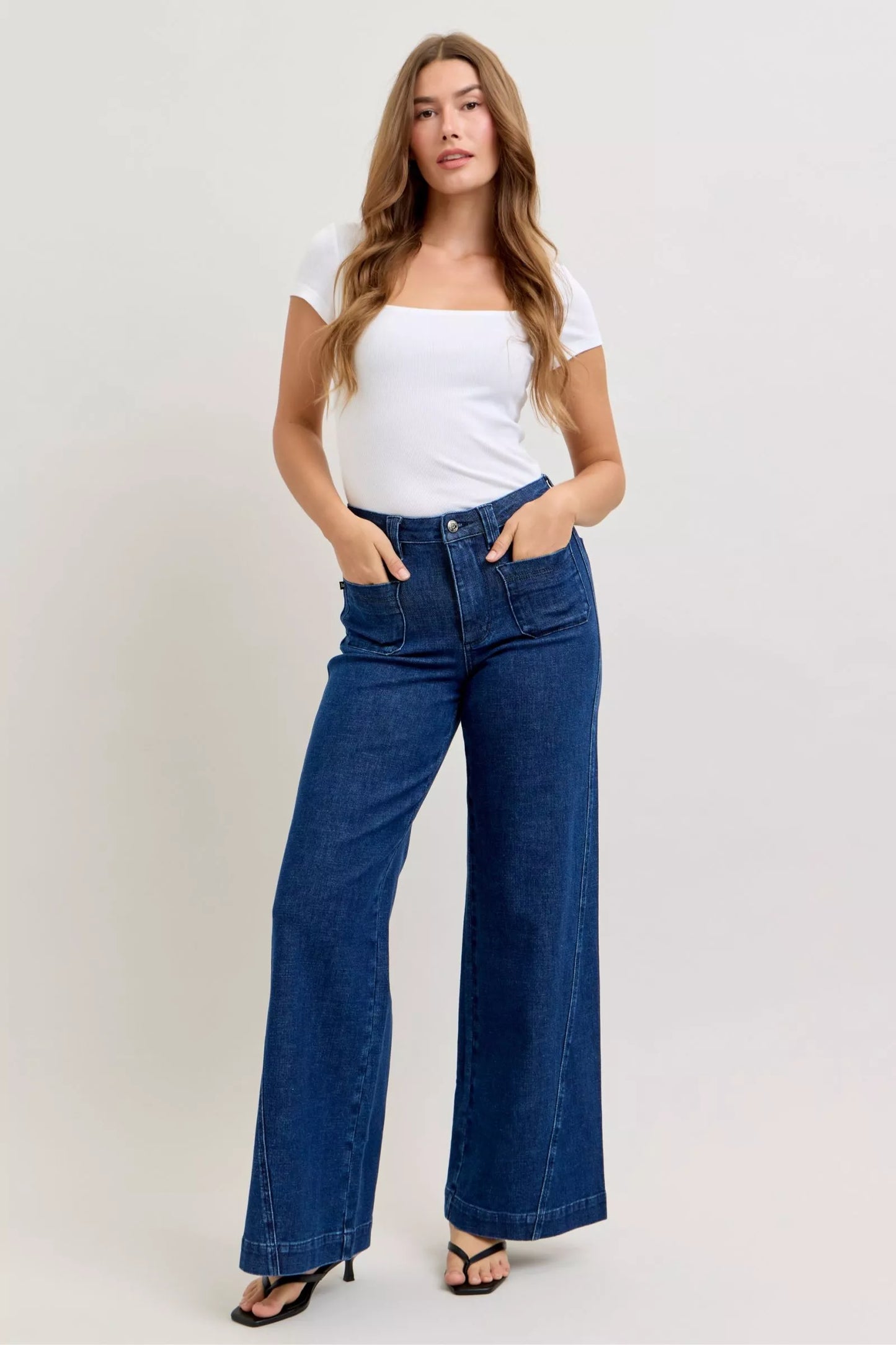 Judy Blue high-waisted retro wide-leg jeans with patch pockets