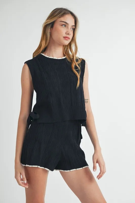 MABLE Side Tie Detail Knit Vest and Shorts Set Shorts Sets