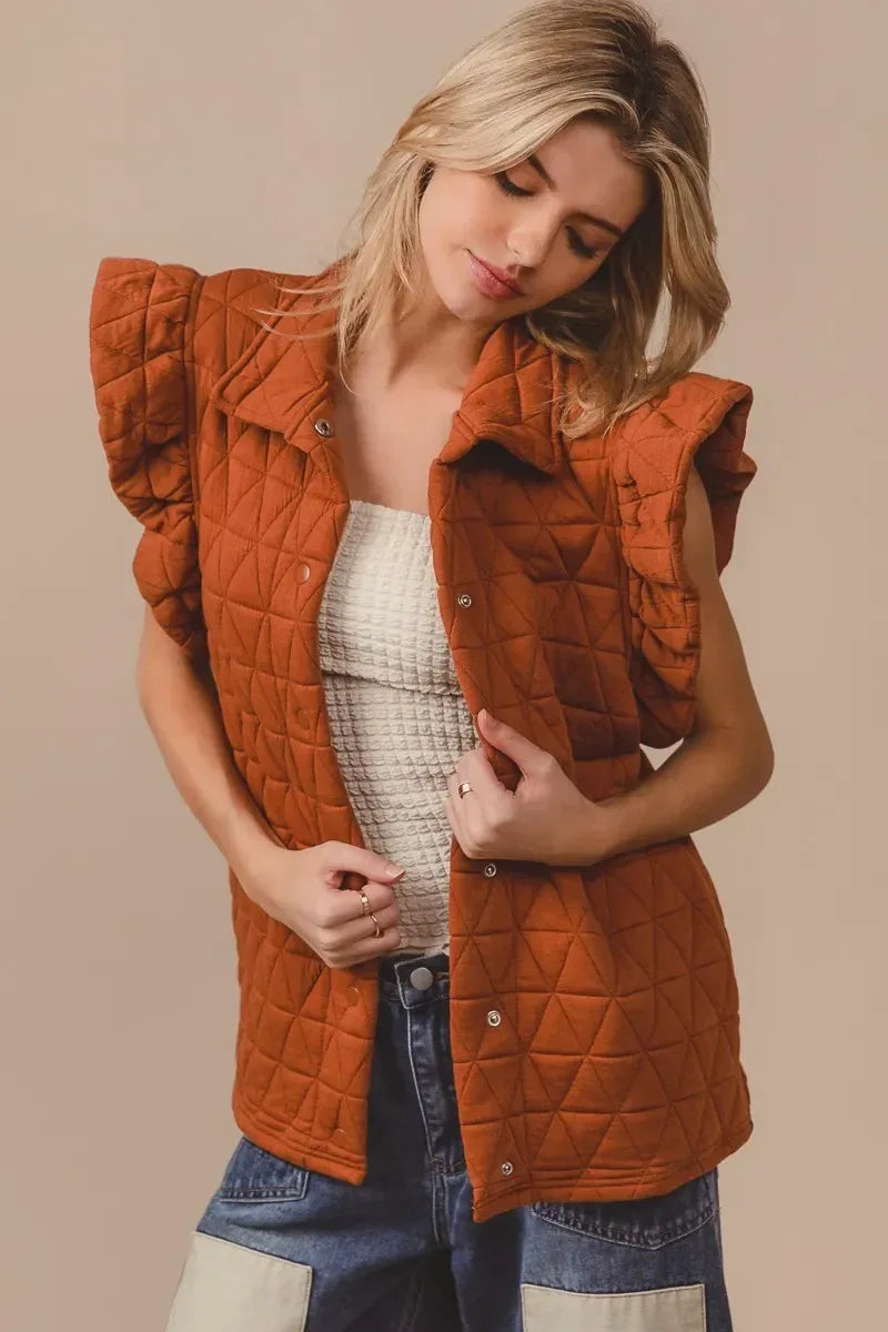 BiBi Quilting Knit Ruffle Sleeve Vest - DAVERRI FASHIONS