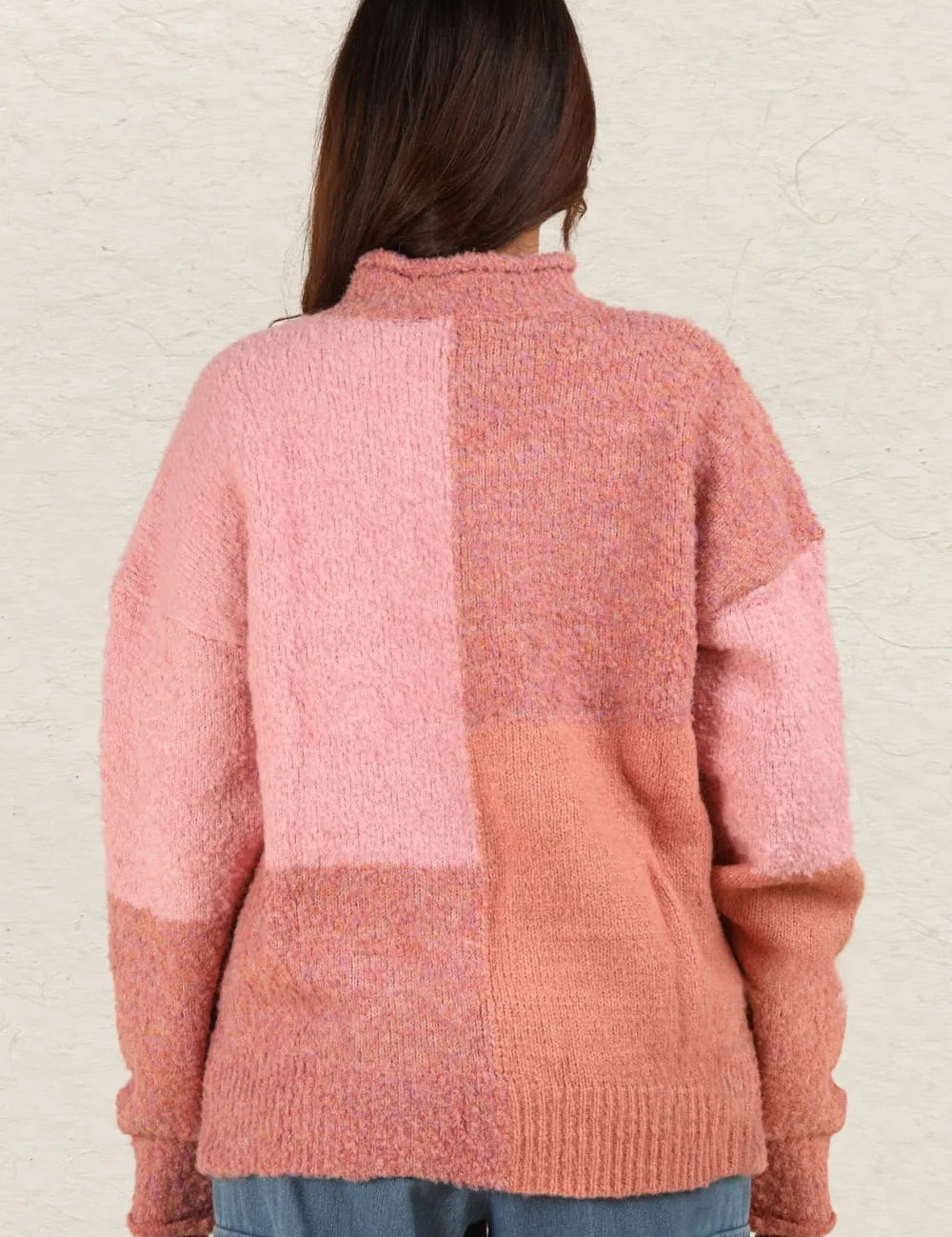 VERY J Color Block Mock Neck Drop Shoulder Sweater Pink | Sweaters Daverri Fashions
