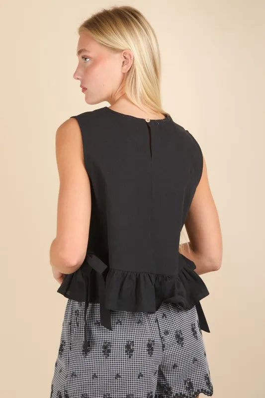 VERY J Side Tie Detail Ruffled Sleeveless Top Tops
