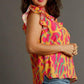 Umgee Full Size Abstract Print V-Neck Double Layer Ruffle Sleeve Blouse Plus Size Blouses