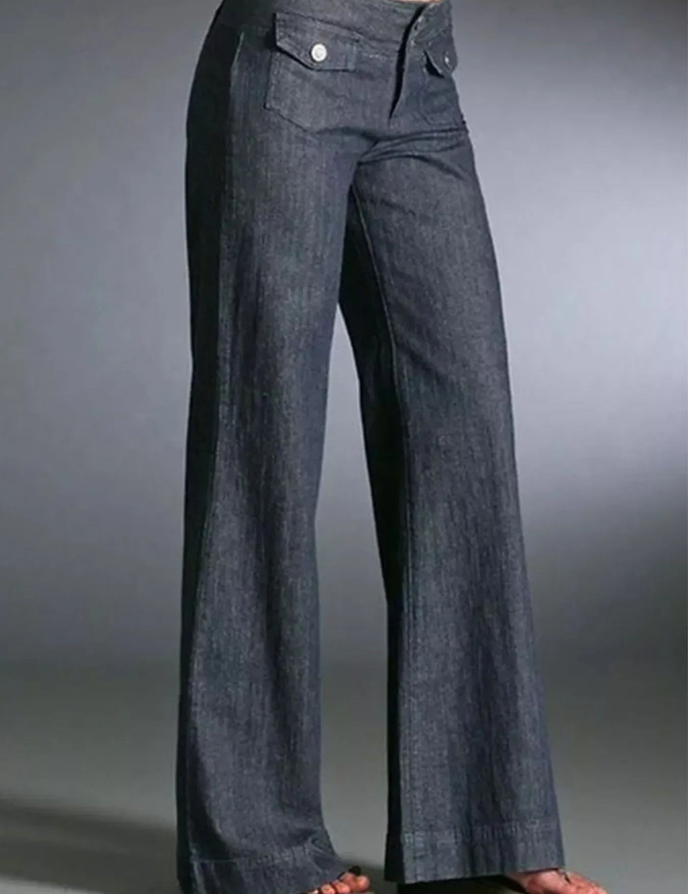 Dark Gray Full Size High-Waisted Wide-Leg Wash Jeans Plus Size | Jeans Daverri Fashions