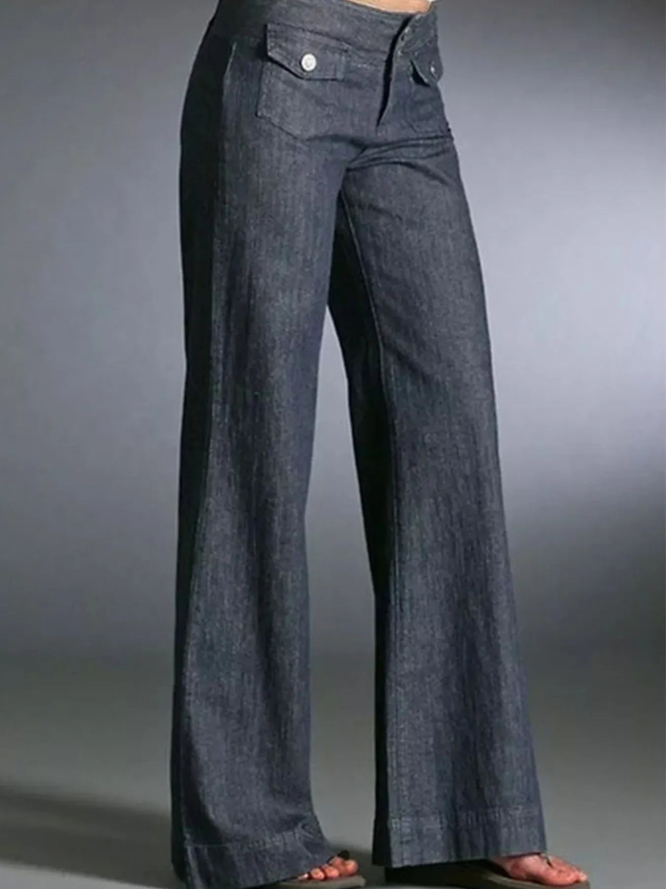 Dark Gray Full Size High-Waisted Wide-Leg Wash Jeans Plus Size | Jeans Daverri Fashions