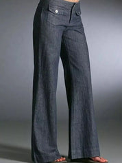 Dark Gray Full Size High-Waisted Wide-Leg Wash Jeans Plus Size | Jeans Daverri Fashions