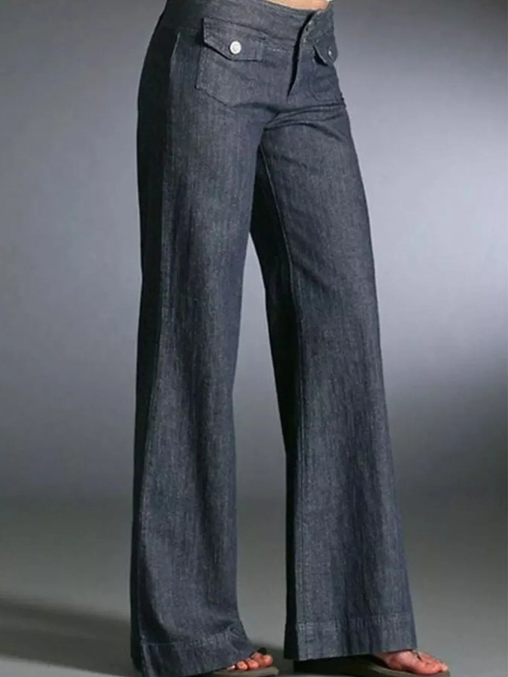 Dark Gray Full Size High-Waisted Wide-Leg Wash Jeans Plus Size | Jeans Daverri Fashions