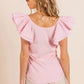 BiBi Wide Layered Ruffle Sleeve Scoop Neck Ribbed Top Tops