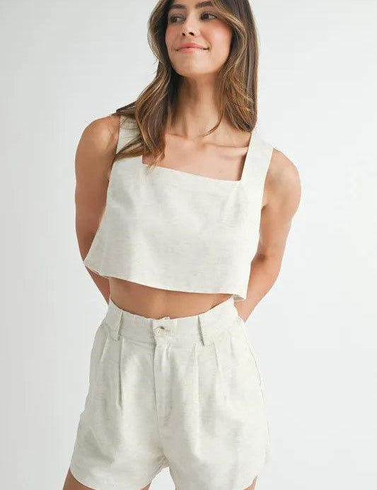 Oatmeal MABLE Sleeveless Crop Top and Shorts Set | Outfit Sets Daverri Fashions