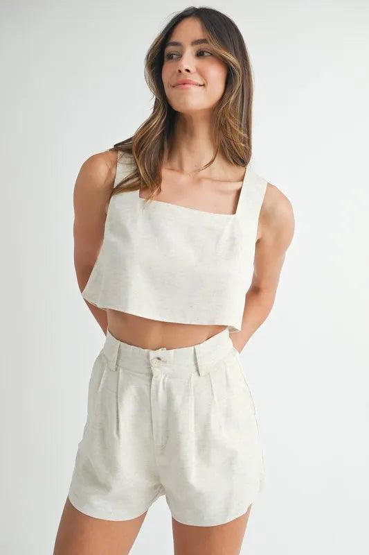 MABLE Sleeveless Crop Top and Shorts Set Oatmeal