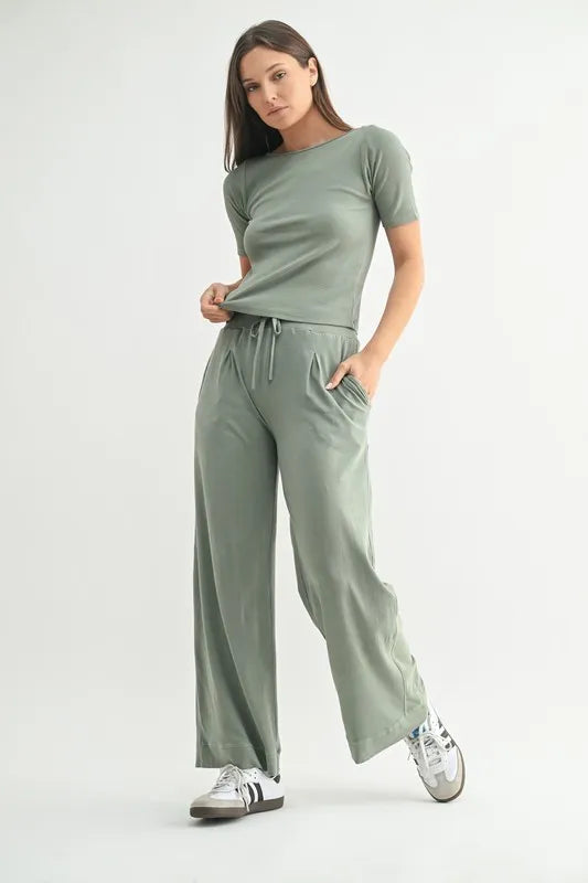 MONO B Vintage Ease Pima Cotton Tee and Pants Set SHADOW