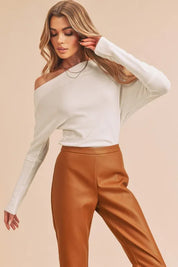 Aemi + Co One Shoulder Long Sleeve Knit Top | Tops Daverri Fashions