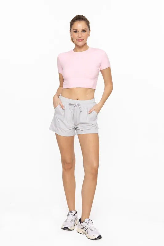 MONO B Essential Micro-ribbed Cropped Athleisure Tee