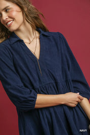 Umgee Tiered Corduroy Mini Dress with Balloon Sleeves | Mini Dresses Daverri Fashions