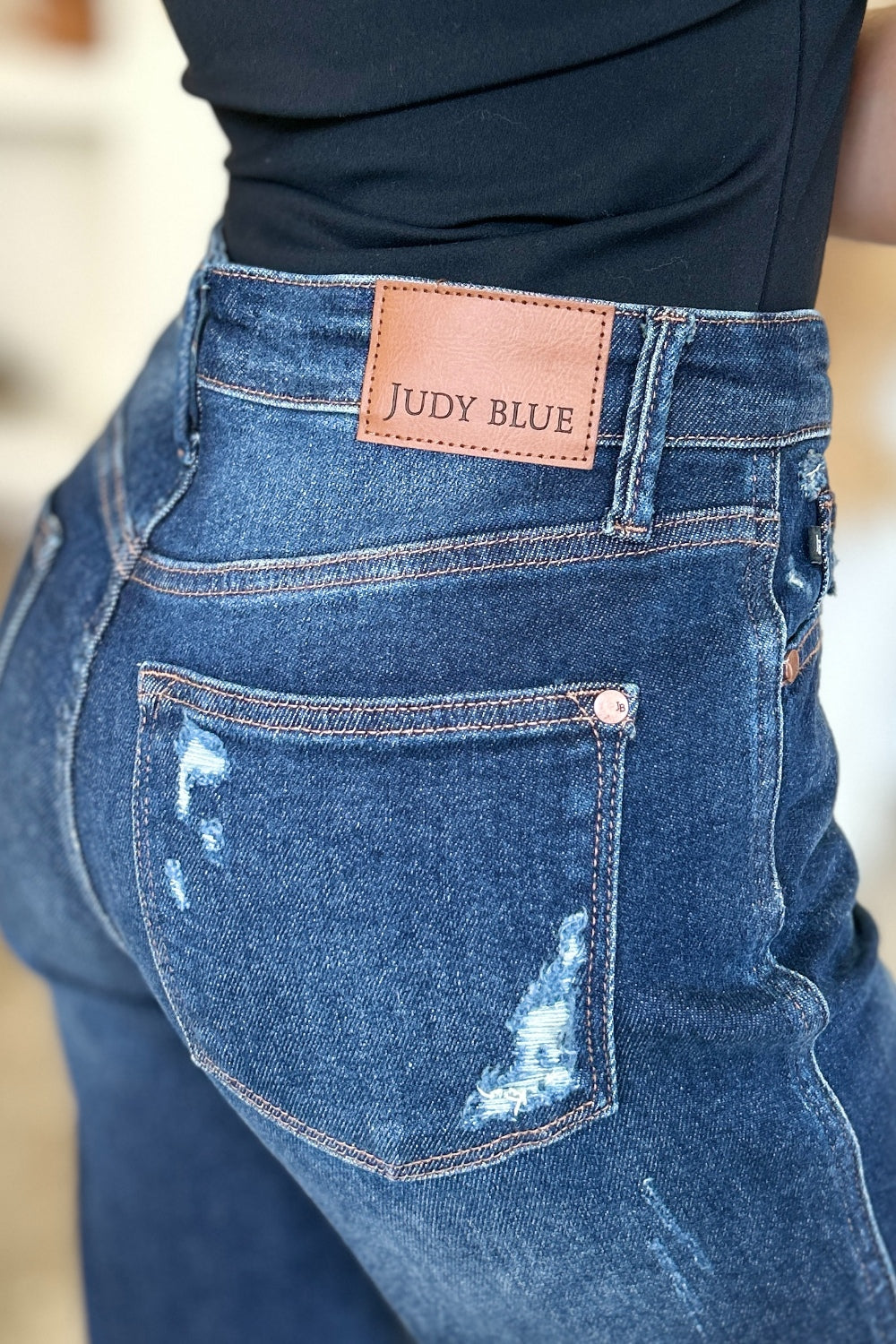 Judy Blue Full Size High Waist Rigid Magic Heavy Destroy Straight Jeans | Daverri Fashions
