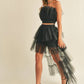 MABLE Tulle Tube Ruffle Crop Top and High Low Maxi Skirt Set Skirt Sets