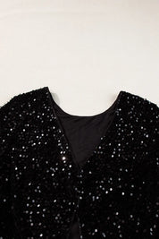 Sequin Round Neck Long Sleeve Blouse | Blouses Daverri Fashions
