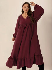 Plus Size Ruffled Hem V-Neck Balloon Sleeve Dress | Daverri Fashions