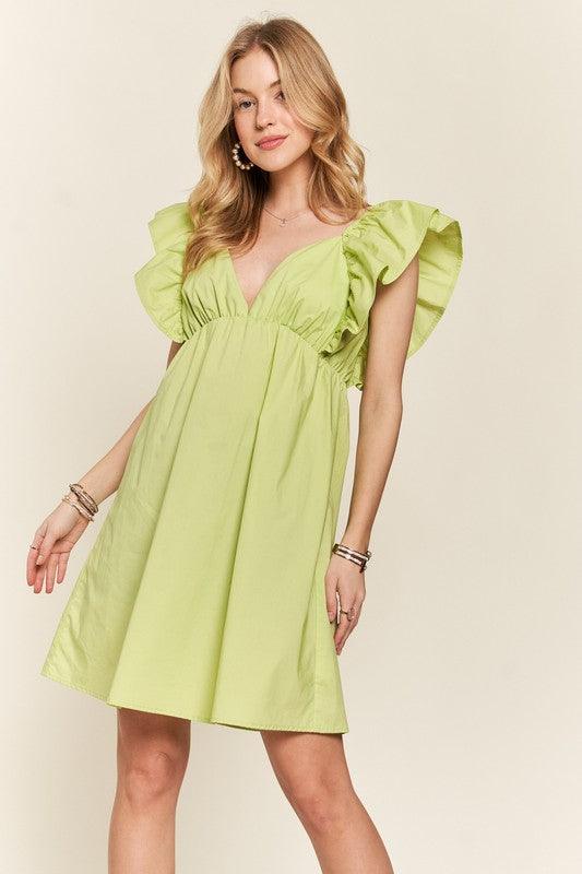 ADORA Smocked Back Ruffled Cap Sleeve Babydoll Dress Babydoll Dresses