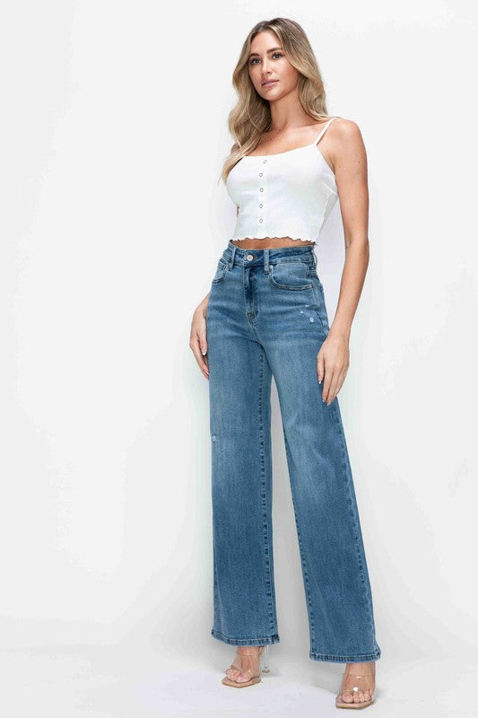 bytos Full Size High Rise Wide Leg Jeans with Pockets | Jeans Daverri Fashions
