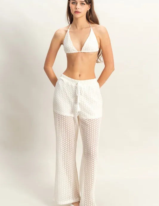 CREAM HYFVE Crochet Bra and Drawstring Pants Set | Outfit Sets Daverri Fashions