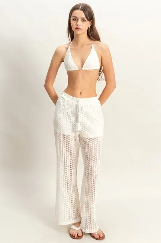 HYFVE Crochet Bra and Drawstring Pants Set - DAVERRI FASHIONS