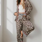 Leopard and Striped Trim Shirt and Pants Set - DAVERRI FASHIONS