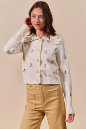 SO ME Collared Floral Embroidered Button Down Sweater Cardigan | Cardigans Daverri Fashions