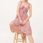 And The Why Tied Front Smocked Back Tiered Boho Printed Dress - DAVERRI FASHIONS