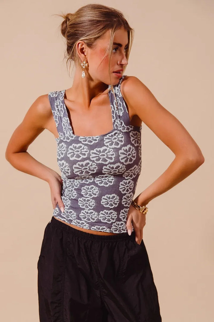 SO ME Two Tone Floral Seamless Tank Top Tank Tops