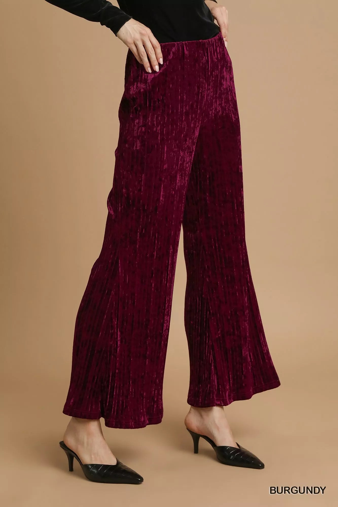 Umgee Velvet Pleated Wide Leg Pants | Pants Daverri Fashions