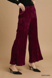 Umgee Velvet Pleated Wide Leg Pants | Pants Daverri Fashions