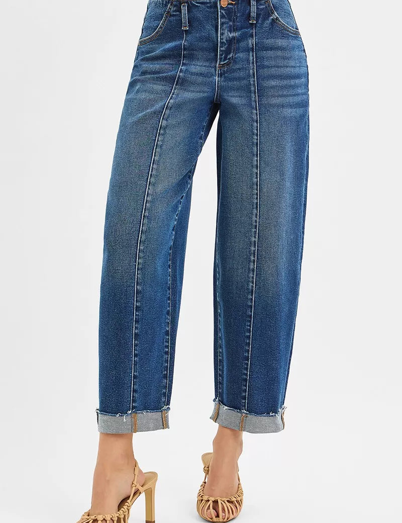 DARK RISEN High Rise Fit Barrel Cuffed Jeans | Daverri Fashions