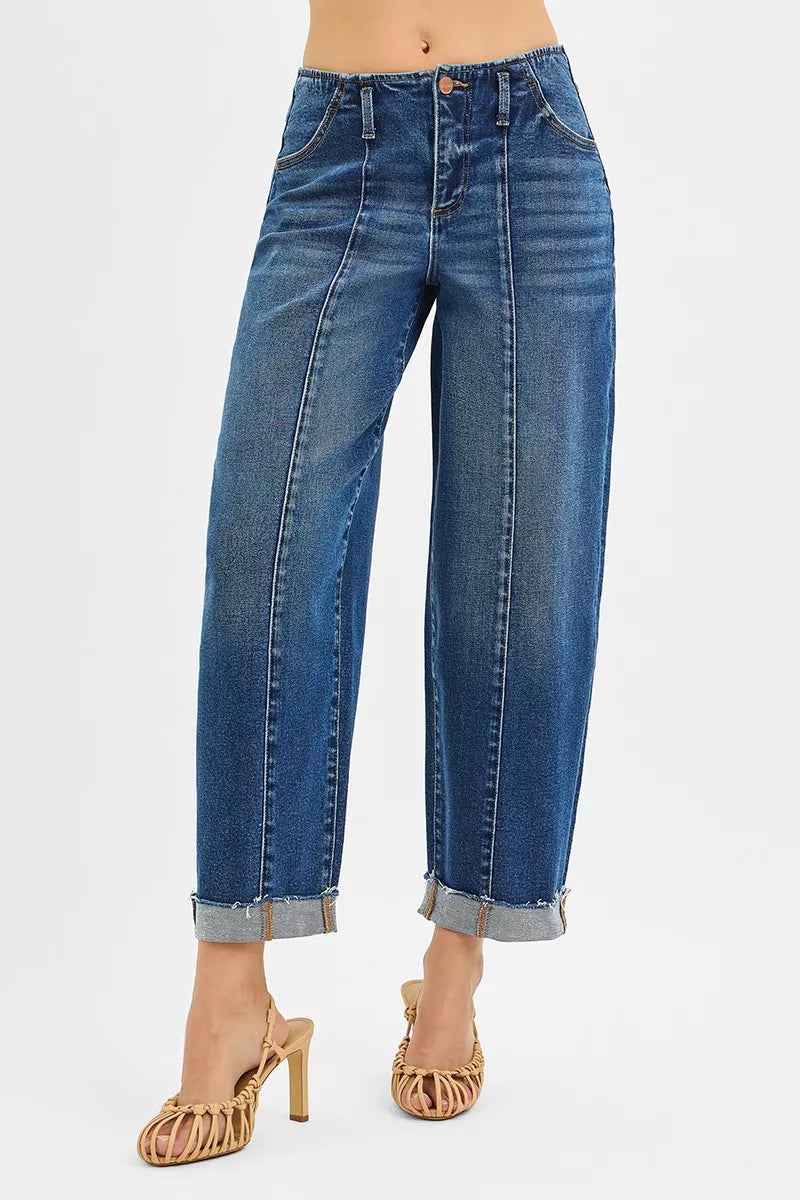 DARK RISEN High Rise Fit Barrel Cuffed Jeans | Daverri Fashions