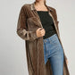 Umgee Texture Curved Hem Button Down Shirt Dress Brown