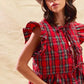 SO ME Christmas Holiday Plaid Ruffled Quilt Vest Top - DAVERRI FASHIONS
