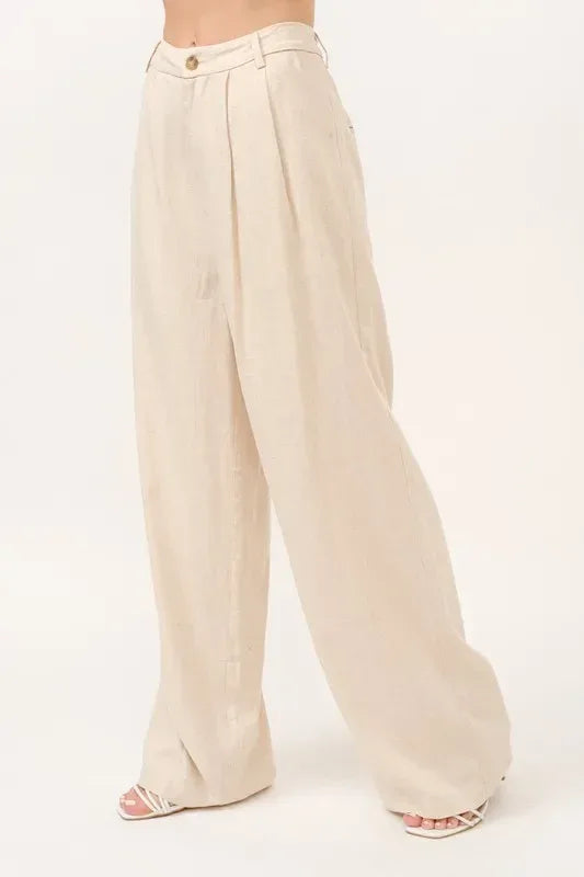 And The Why High-Rise Wide Leg Linen Blended Pants - DAVERRI FASHIONS