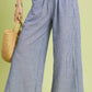 Umgee Linen Blend Striped Wide Leg Pants in blue and white vertical stripes