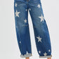 RISEN Mid Rise Ankle Length Relaxed Barrel Star Printed Jeans - DAVERRI FASHIONS