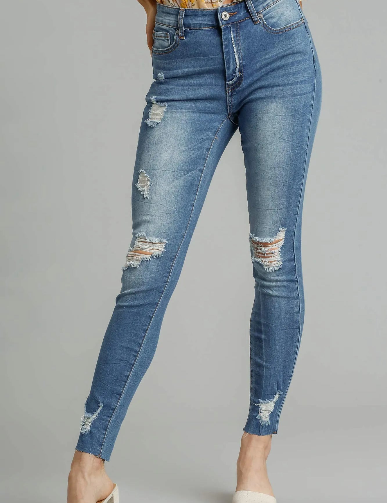 DENIM Umgee Distressed Skinny Jeans with Edge Detail | Jeans Daverri Fashions