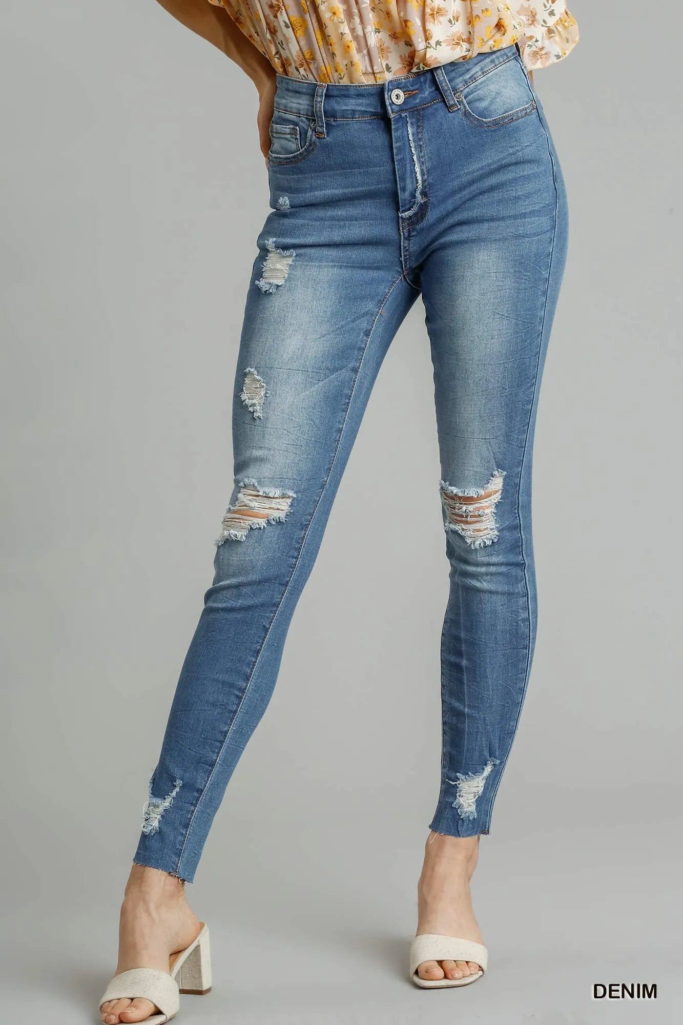Umgee Distressed Skinny Jeans with Edge Detail DENIM Jeans