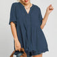 Umgee Full Size Raw Hem Notched Babydoll Linen Blouse Plus Size Blouses