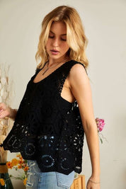 ADORA Black Crochet Wide Strap Tank Tank Tops