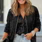 Sequin Zip Up Long Sleeve Jacket - DAVERRI FASHIONS