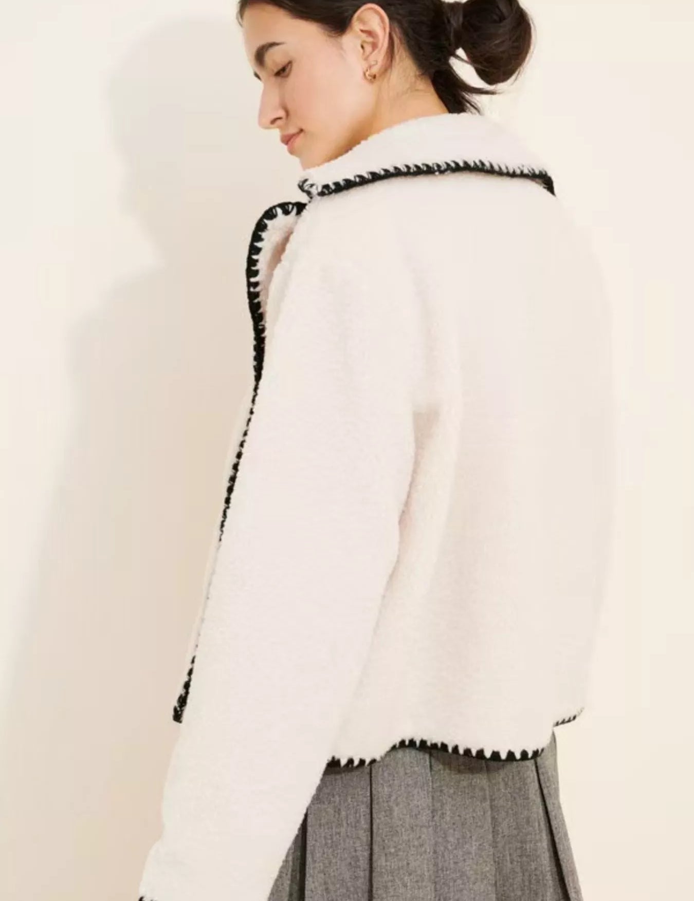 Sherpa Contrast Trim Button Up Jacket | Jackets Daverri Fashions
