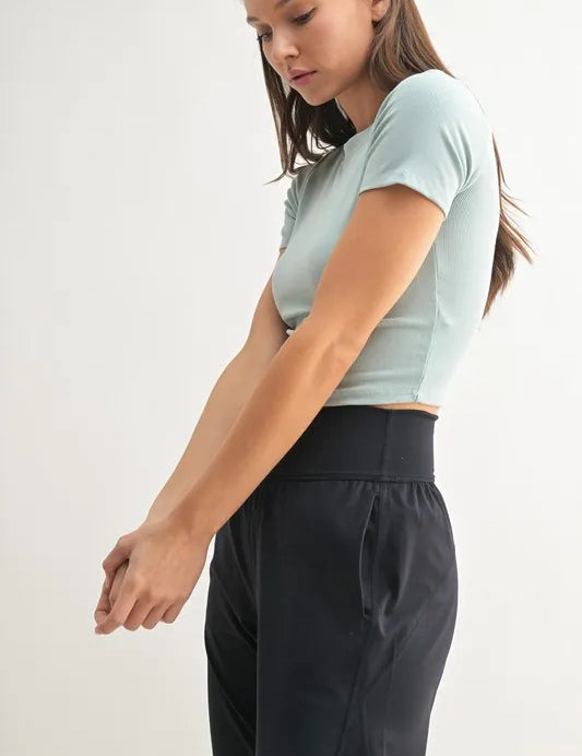MONO B Essential Micro-ribbed Cropped Athleisure Tee | Daverri Fashions